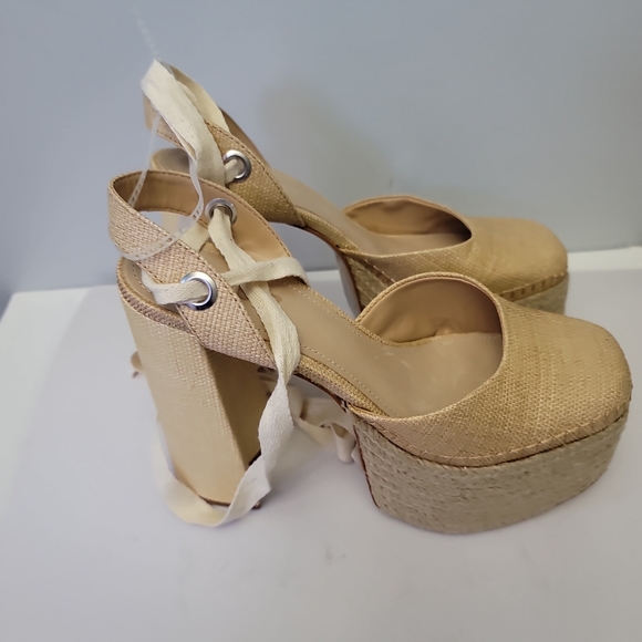 Schutz Nala Light Nude Canvas Platform Lace-Up Espadrille Heels - Picture 11 of 15